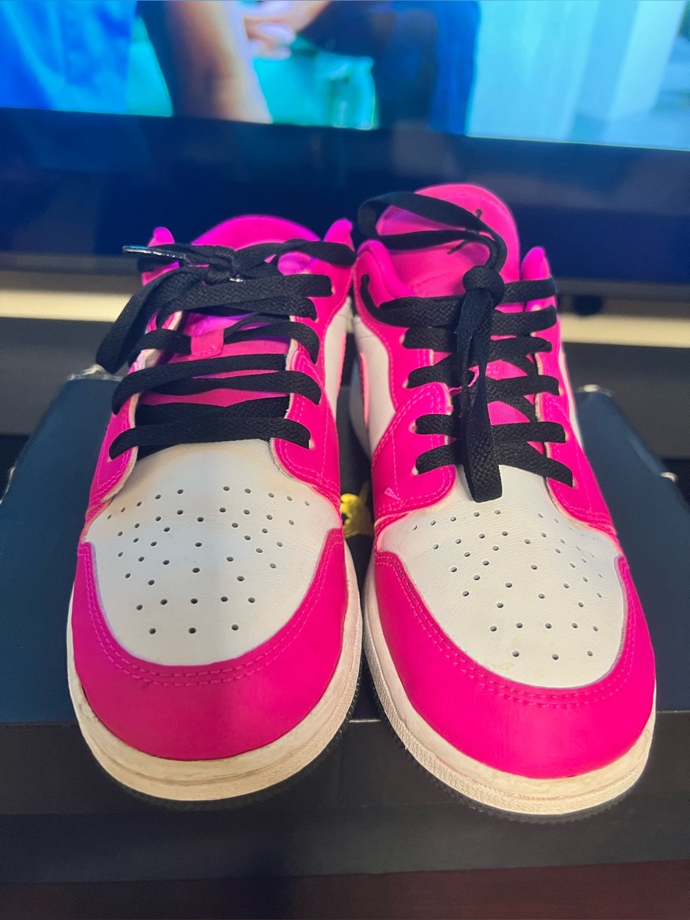 Kids Pink and White Athletic Shoes with Black Laces